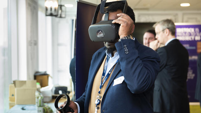 A man trying on a VR headset